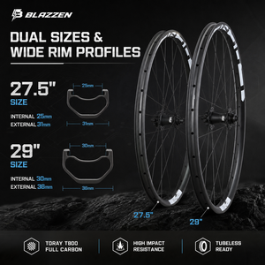 Roues de vélo de montagne en carbone BLAZZEN ZERO 29er 27.5 T800 <span class=keywords><strong>Tubeless</strong></span> Boost 15x110 12x148 ZDHD 450 POE 6-Bolt Disc Wheelset 1470g - Product Image 1