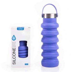 Fitness Silicone Collapsible Sports Water Bottle With Leak-Proof Hinged <b>Cap</b> and 550Ml Capacity for Outdoor Use - Product Image 2