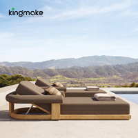 Chaise longue de jardin en teck massif moderne, résistante à l'eau, avec coussin, pour extérieur, plage, hôtel, piscine