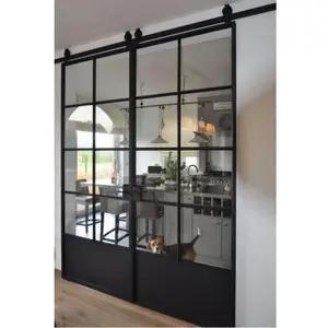 French barn door Steel frame Fixed doors windows, single or double glazed tempered glass steel windows and doors