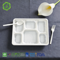 Barquettes jetables en amidon de maïs à 6 compartiments, écologiques, de qualité alimentaire, compatibles micro-ondes, vente en gros pour cantines et traiteurs