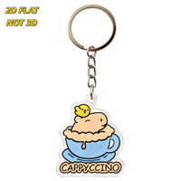 Porte-clés Cappyccino Cartoon : Adorable Capybara dans une tasse de café avec poussin, pendentif en acrylique transparent et chaîne métallique, thème café fantaisie