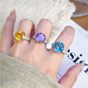 Anillo ajustable de 8 gemas de amatista natural de alta calidad, plata de ley 925, joyería que no se deslustra, regalo de aniversario para esposa - Product Image 3