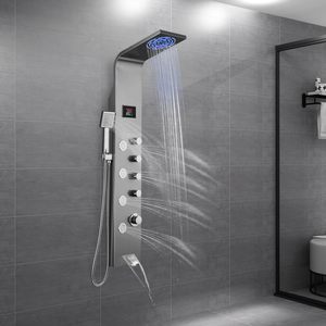 Panel de ducha montado en la pared del baño, conjunto de columna de ducha de cascada de acero inoxidable, chorros de masaje, paneles de Ducha - Product Image 1