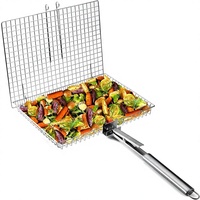 Panier de cuisson RTT en acier inoxydable extra large avec poignée détachable pour grillades de poisson, crevettes et légumes - Idéal pour barbecue extérieur et cuisine en camping