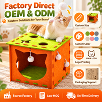 Maison interactive en feutre pour chat avec trous de jeu, balles suspendues, cube d'activités pour chat d'intérieur, grotte pour animaux de compagnie, OEM, personnalisable, vente en gros