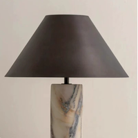 Lampe de table en marbre naturel moderne, lampe de bureau à base cylindrique en marbre avec abat-jour en tissu pour chambre à coucher, salon