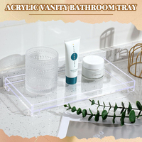 Plateau de salle de bain en acrylique transparent, plateau de rangement rectangulaire en acrylique pour bijoux et pierres précieuses