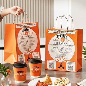 Sac en papier kraft personnalisé, jetable, biodégradable, écologique et recyclable pour les kebabs et le biryani d'Hyderabadi, cuisine indienne, restaurant - Product Image 1