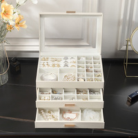 Caja de Almacenamiento de Joyas Rectangular de Gran Capacidad, Estilo Europeo de Alta Gama, Material PU+Plástico, Impresión de Logotipo Personalizado, con Ventana