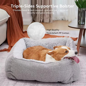 Venta al por mayor invierno sólido esponjoso moderno suave de lujo impermeable extraíble lavable gris claro Pluh cama para perros - Product Image 4