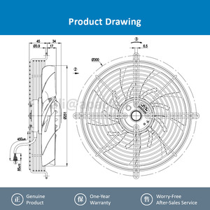 Ventilador Axial de Enfriamiento con Rotor Externo y Rodamiento de Bolas, para S2D250-AI02-01, Eléctrico, 230/400V CA, 105/145W, 0.19/0.23A, 2500/2650 RPM, ODM - Product Image 4