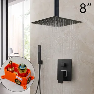 Suojieni — mitigeur de douche à effet pluie à montage encastré, avec boîte carré, fonction 2 voies, noir