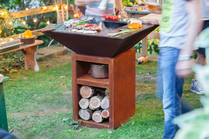 Barbecue Teppanyaki carré en acier Corten, chauffage au bois en métal rouillé, foyer extérieur - Product Image 6