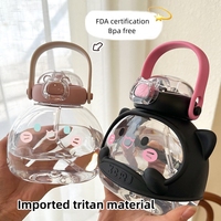 Haute apparence niveau Tritan matériel enfants boire tasses mignon chat forme bouteilles en plastique Portable dessin animé bouteille d'eau avec paille