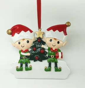 Elfes faisant des choses Ornement de Noël personnalisé en famille