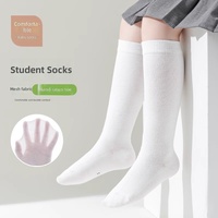 Chaussettes d'école blanches en gros, en polyester, fines, en maille, hautes jusqu'au genou, pour étudiants, avec bout sans couture, respirantes, pour uniforme scolaire, pour enfants, haute qualité