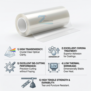 Pellicola BOPET 75μm, 1140mm, per Forniture per Ufficio: Clip per Libri/Fogli di Recupero/Nastri, Collari, Copertine, Strati Protettivi Compositi - Product Image 5