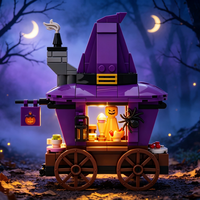 Set de Bloques de Construcción de Carruaje con Sombrero de Bruja de Halloween, Modelo de Puesto de Mercado Espeluznante, Ladrillos DIY, Decoración, Regalo para el Hogar, Oficina, Fiesta