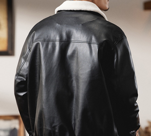 Chaqueta de Motocicleta de Cuero para Hombre, Resistente al Viento, a Prueba de Frío, Cálida, Acolchada de Algodón - Product Image 5