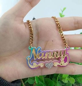 YBcustom catena di gioielli in acciaio inox arcobaleno bambù acrilico nome <span class=keywords><strong>personalizzato</strong></span> orecchini a cerchio <span class=keywords><strong>regalo</strong></span> per le donne bambini ragazze - Product Image 4