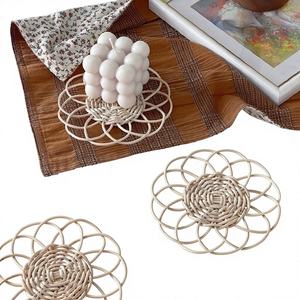 Factory Wholesale Price Eco-Friendly Country Style <b>White</b> Rattan Woven <b>Coaster</b> Plate for Kitchen Use with Carton Packing - Product Image 1
