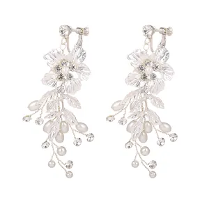 VENRAS Fashionable drop shaped women wedding alloy rhinestone pearl earring for bridal