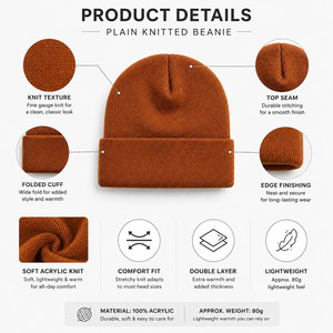 Custom Logo Knitted <b>Beanie</b> <b>Hat</b> 40 Colors Soft Acrylic Winter Warm Skull Cap Wholesale Promotional Blank Cuffed <b>Beanie</b> Unisex - Product Image 4