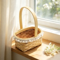 Panier à fleurs carré en bois tressé avec dentelle, bouquet de fleurs, cadeau de Saint-Valentin, anniversaire de filles, emballage pour fleuriste, Zhejiang