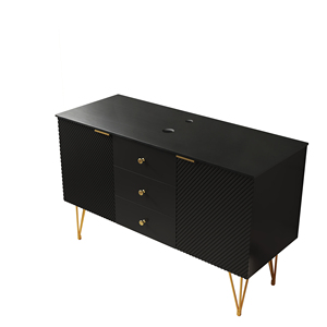 Meuble de salle de bain autoportant GEMA 48 en contreplaqué noir avec 3 tiroirs, 2 portes et dessus en pierre frittée noire - Product Image 2