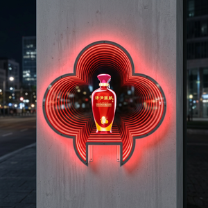 Enseigne murale LED néon personnalisée effet miroir infini, affichage logo bouteille rouge, lumière statique AC 110-240V, publicité pour magasins - Product Image 1