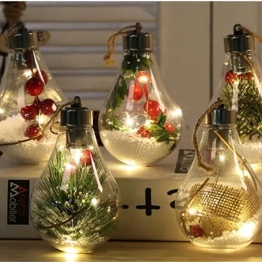 LED Luz Lâmpadas De Natal Ornamento Transparente Bola Holly Pick Natal Baubles Limpar Árvore Pendurado Decoração Artesanato