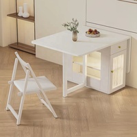 Klappbarer Esstisch aus Holz, Platzsparend für Kleine Haushalte, Multifunktionaler Aufbewahrungstisch mit Steinplatte.