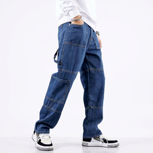 Jeans Anchos Personalizados al por Mayor para Hombre, Azules, 100% Algodón, Cintura Media, Pierna Ancha, Holgados, Tallas Grandes, Otoño/Invierno, con Logotipo Personalizado - Product Image 1