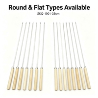 10 pièces/ensemble brochettes de Barbecue en acier inoxydable 34cm manche en bois BBQ plat prods fête en plein air outils de Barbecue à pointe pointue