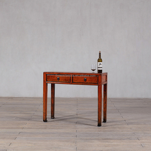 Table <span class=keywords><strong>console</strong></span> en <span class=keywords><strong>laque</strong></span> orange vieillie, <span class=keywords><strong>bureau</strong></span> d'appoint artisanal à 2 tiroirs pour la décoration intérieure - Product Image 4