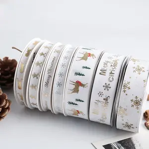 White Rib Printed Weihnachts band für Weihnachts baum Kranz Dekoration Geschenk verpackung