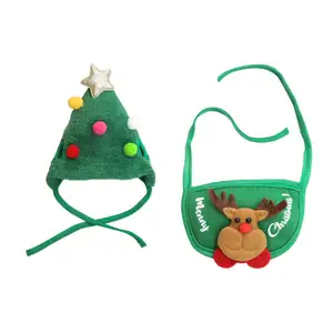 Youki árbol de Navidad alce astas Santa Feliz mascota Navidad babero saliva toalla y sombrero