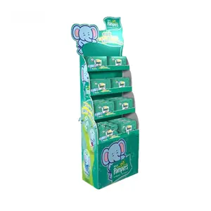 Custom Print POP Cardboard Shelf Display Retail Store Paper Floor Standing Display Rack For Diapers