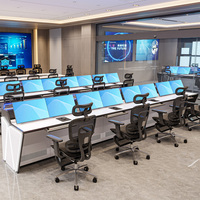 Console de salle de contrôle ergonomique moderne et réglable avec gestion intégrée des câbles pour stations de surveillance multi-écrans