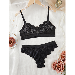 Hoogwaardige luxe dames bh met beugels, push-up, transparant, blauw, 2-delig kant lingerie set - Product Image 6