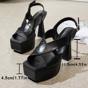 Sandales romaines à talons hauts pour femmes, à bout carré, à brides croisées, avec chaîne et semelle épaisse, mode estivale - Product Image 2