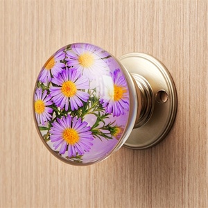Pomo de Puerta de Resina Floral con Rosas Rosadas y <span class=keywords><strong>Centro</strong></span> Dorado, Base de Aleación de Zinc, Tirador Decorativo para Armarios y Closets - Product Image 1