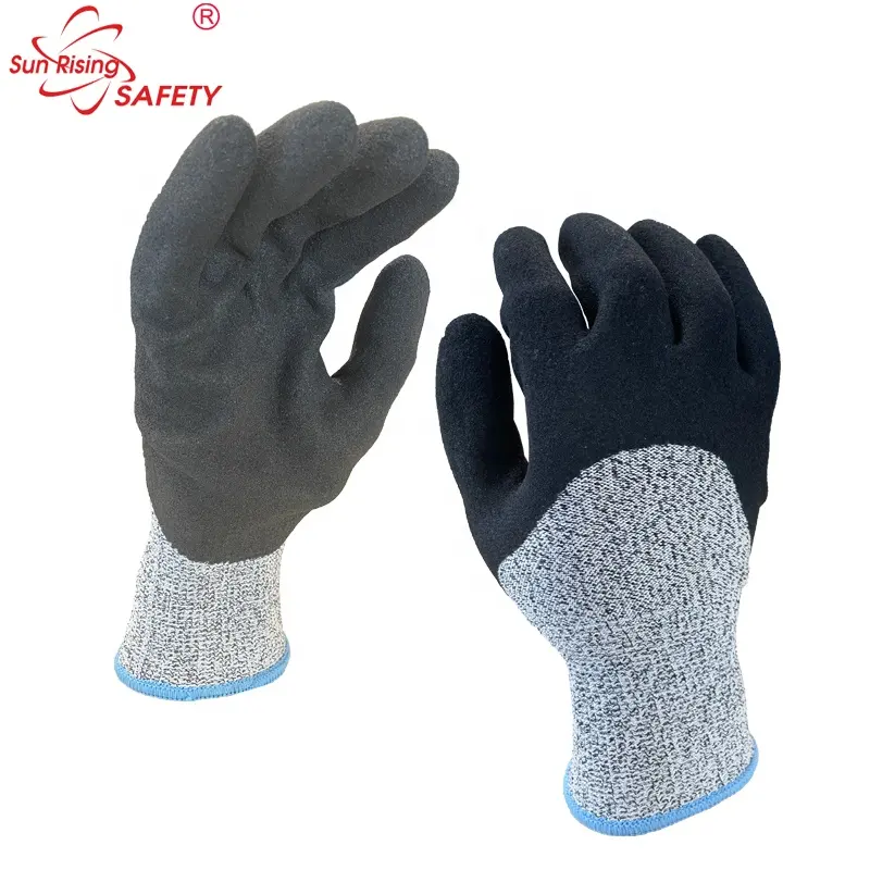 SRSAFETY Hot Sell CUT Level 5 Black Nitrile HALF Dipping Glue Anti-cutting And Wear-resistant Work Gloves Construction NITRILE