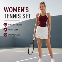 Ensemble de sport de tennis personnalisé pour femmes, haut sans manches à séchage rapide avec short intégré, jupe de tennis plissée pour l'entraînement et les matchs sur le terrain
