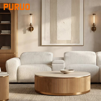Wohnzimmer Gesinterter Stein-Holz Couchtisch-Set Hochwertige Minimalistische Moderne Große und Kleine Runde Couchtisch-Kombination