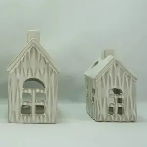 Großhändler Heimdekoration Leuchtturm-Haus form Teelichter Kerzenhalter Keramik-Porzellan Weihnachtshaus