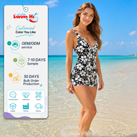 Maillot de bain une pièce personnalisé OEM ODM pour femme, push-up, coupe haute, imprimé floral, décolleté en V profond, effet ventre plat, vente en gros, marque privée