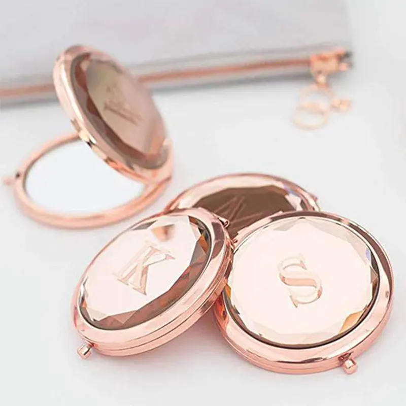 Карманное металлическое двухстороннее зеркало для макияжа, портативное компактное розовое золото, мини-зеркало для леди, подарок