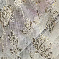 Tissu en maille à sequins, tissu en dentelle à sequins floraux 3D, tissu en tulle brodé à sequins dorés transparents pour robe de mariée